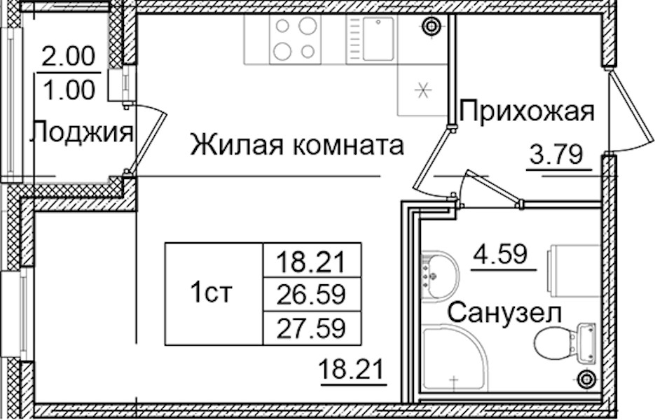 Квартира студия 27.59 м², 2/9 эт., ЖК «Квартал Заречье»